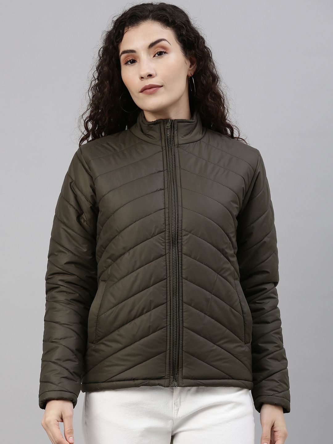 Campus Sutra Women Green Windcheater Outdoor Padded Jacket Price in India