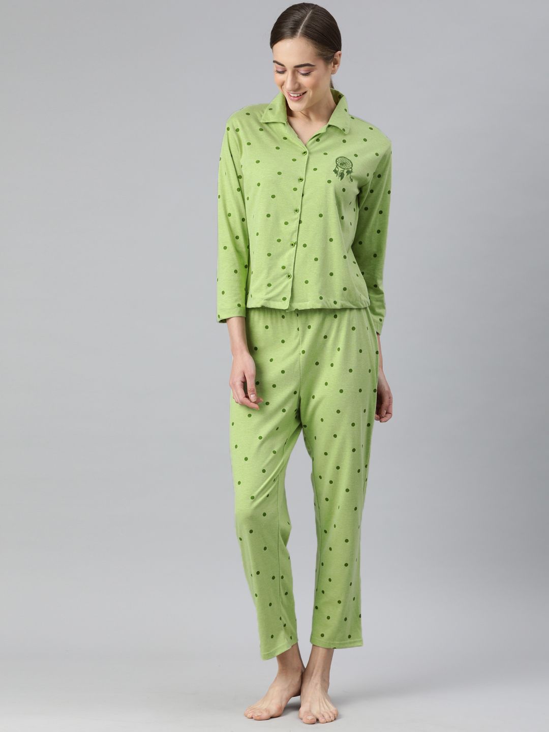 Campus Sutra Women Lime Green Printed Night suit Price in India