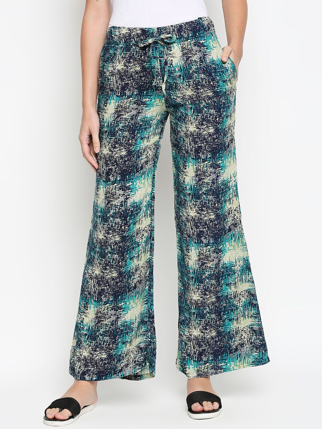 XIN Women Sea-Green & Beige Abstract Printed Lounge Pants Price in India