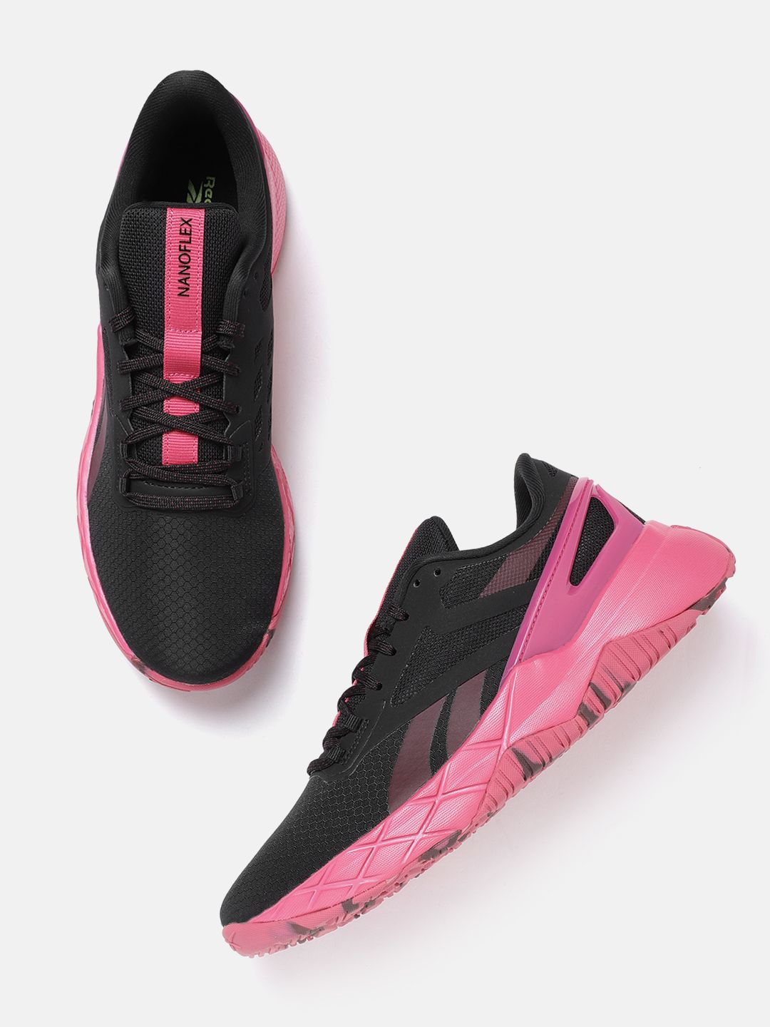 Reebok Women Black & Pink Nanoflex Woven Design Cross Training Shoes Price in India