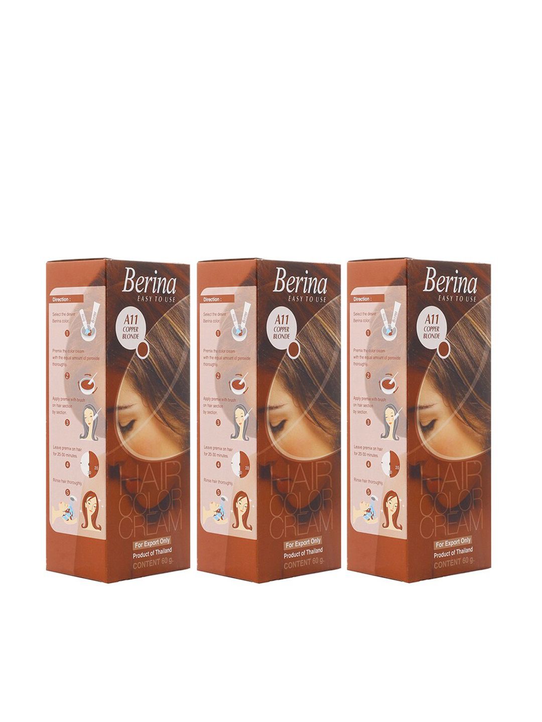Berina Pack of 3 A11 Copper Blonde Hair Color Cream - 60gm Each Price in India