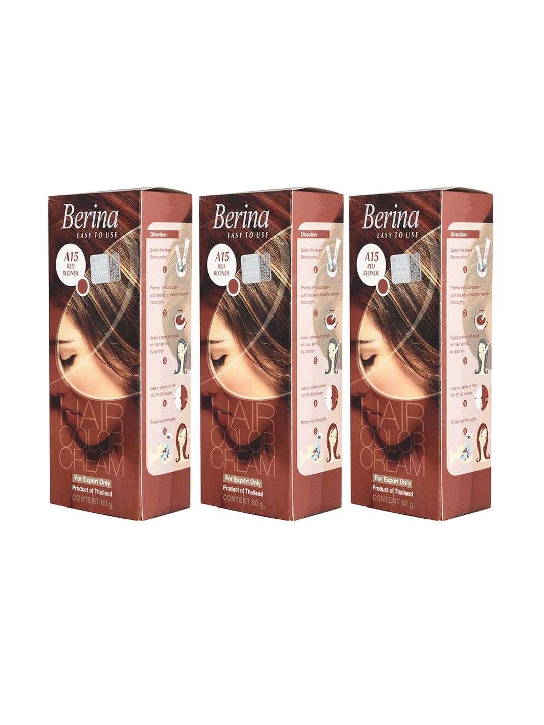 Berina Pack of 3 A15 Red Blonde Hair Color Cream - 60gm Each Price in India