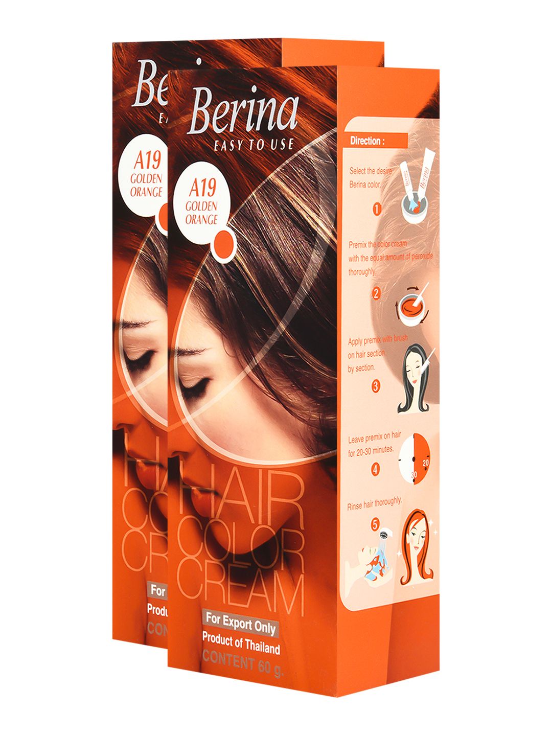 Berina Pack of 2 A19 Golden Orange Hair Color Cream - 60gm Each