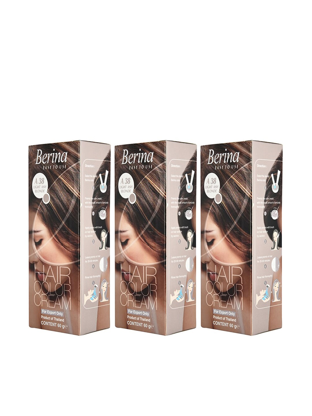 Berina Pack of 3 Hair Color Cream A38 Light Ash Blonde Price in India