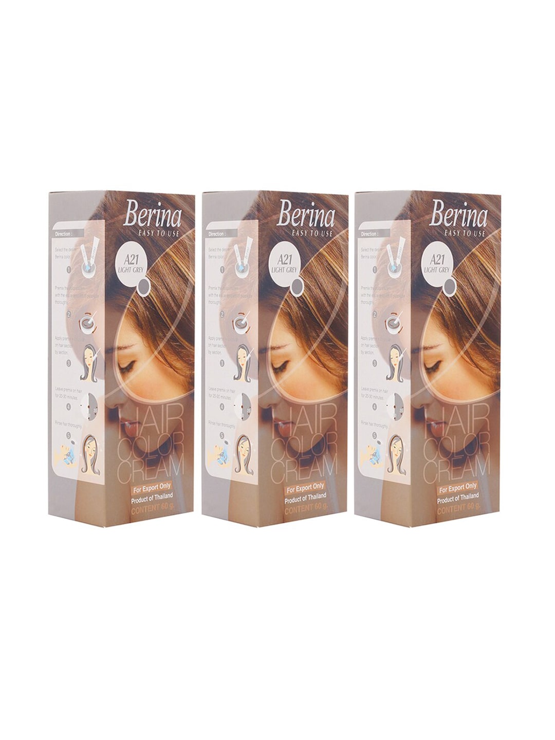 Berina Pack of 3 Hair Color Cream A21 Light Grey Price in India