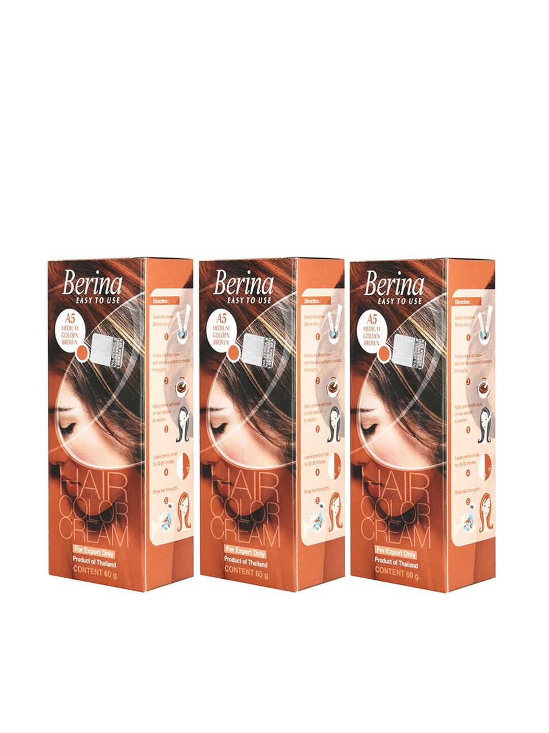 Berina Pack of 3 Hair Color Cream A5 Medium Golden Brown Price in India,  Full Specifications & Offers 