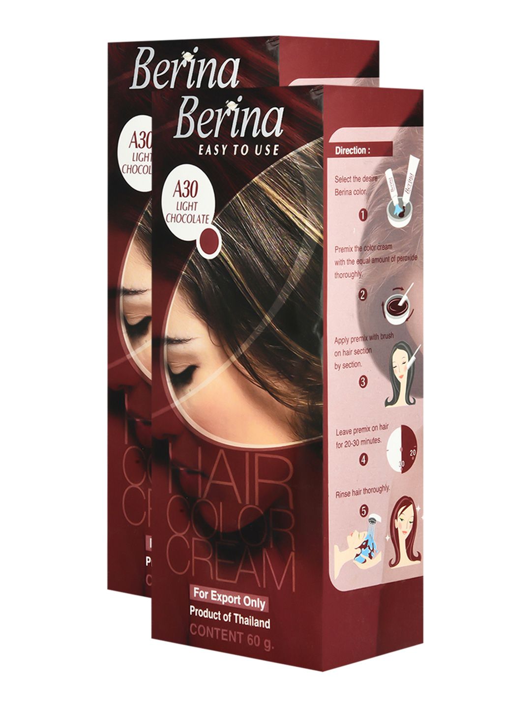 Berina Pack of 2 Hair Color Cream A30 Light Chocolate