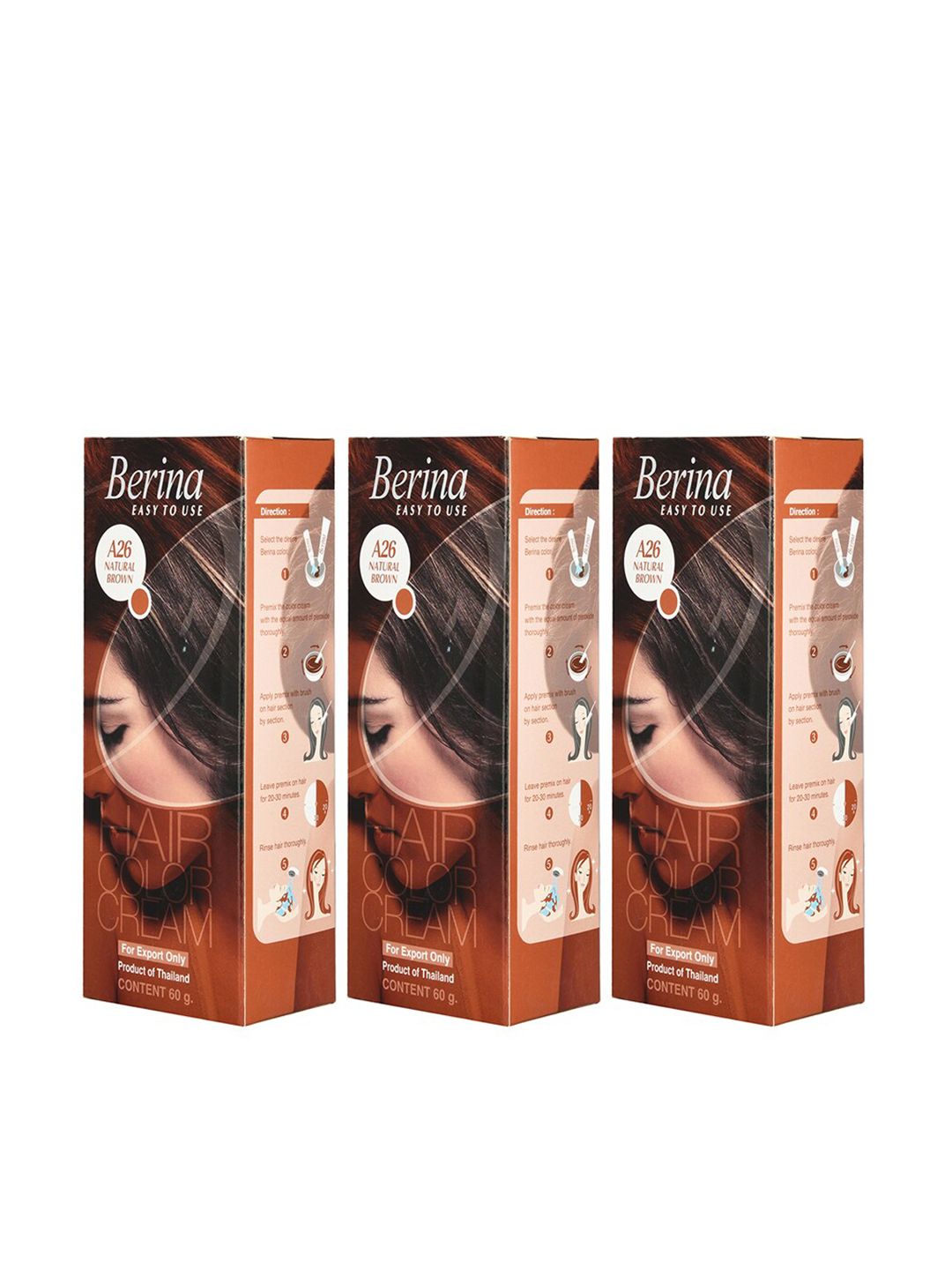Berina Pack of 3 Hair Color Cream A26 Natural Brown Price in India