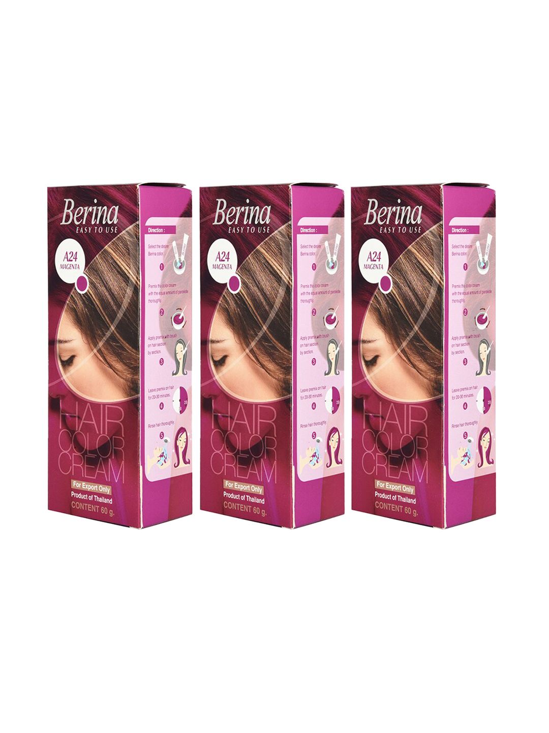 Berina Pack of 3 Hair Color Cream A24 Magenta Price in India