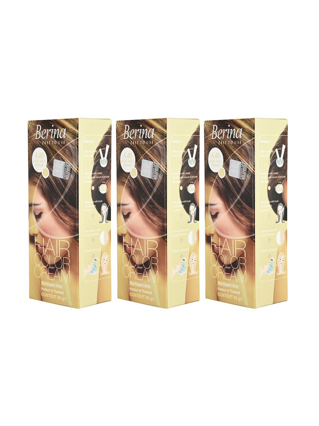 Berina Pack of 3 Hair Color Cream A40 Light Matt Blonde Price in India