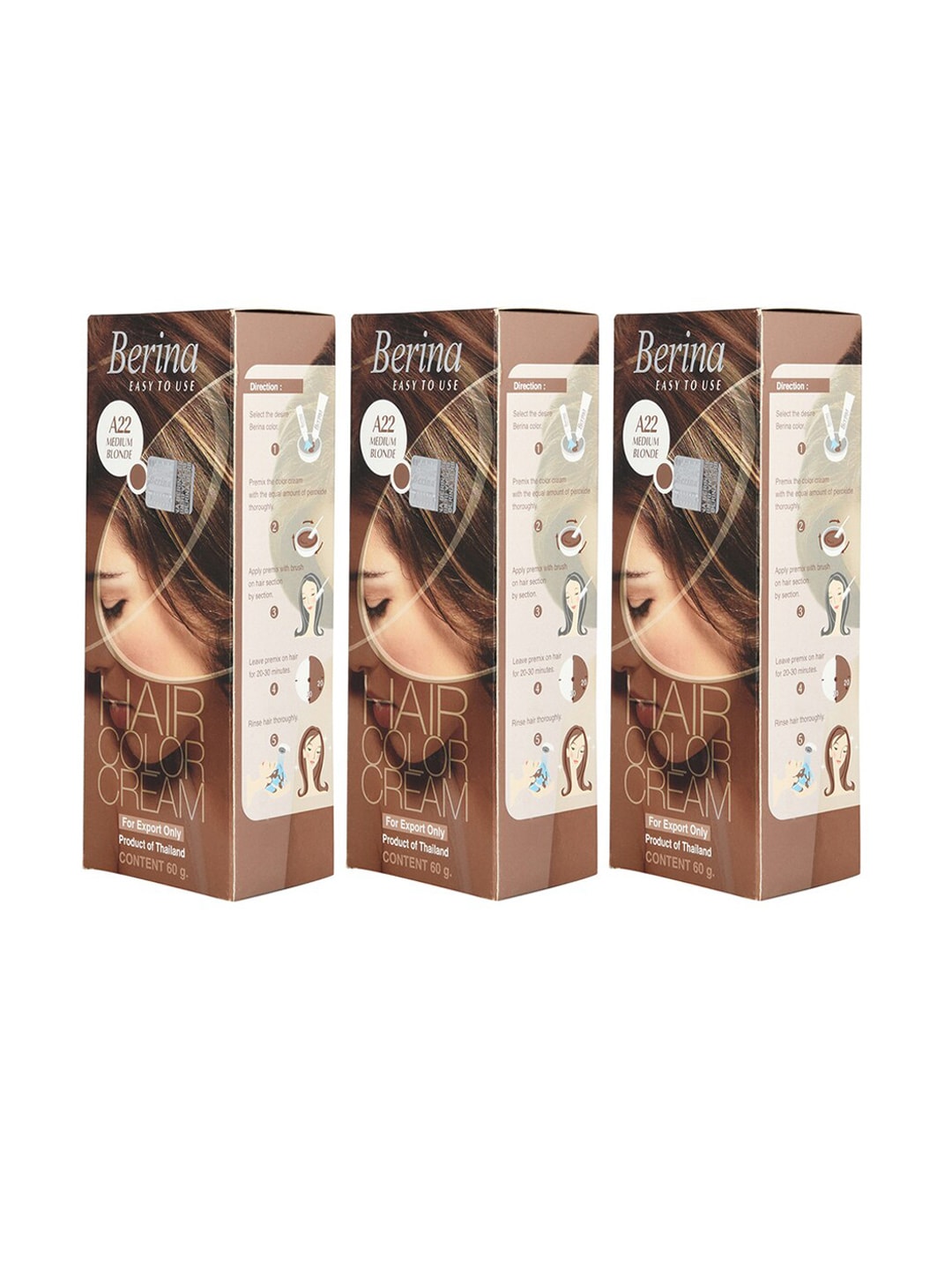 Berina Pack of 3 Hair Color Cream A22 Medium Blonde Price in India