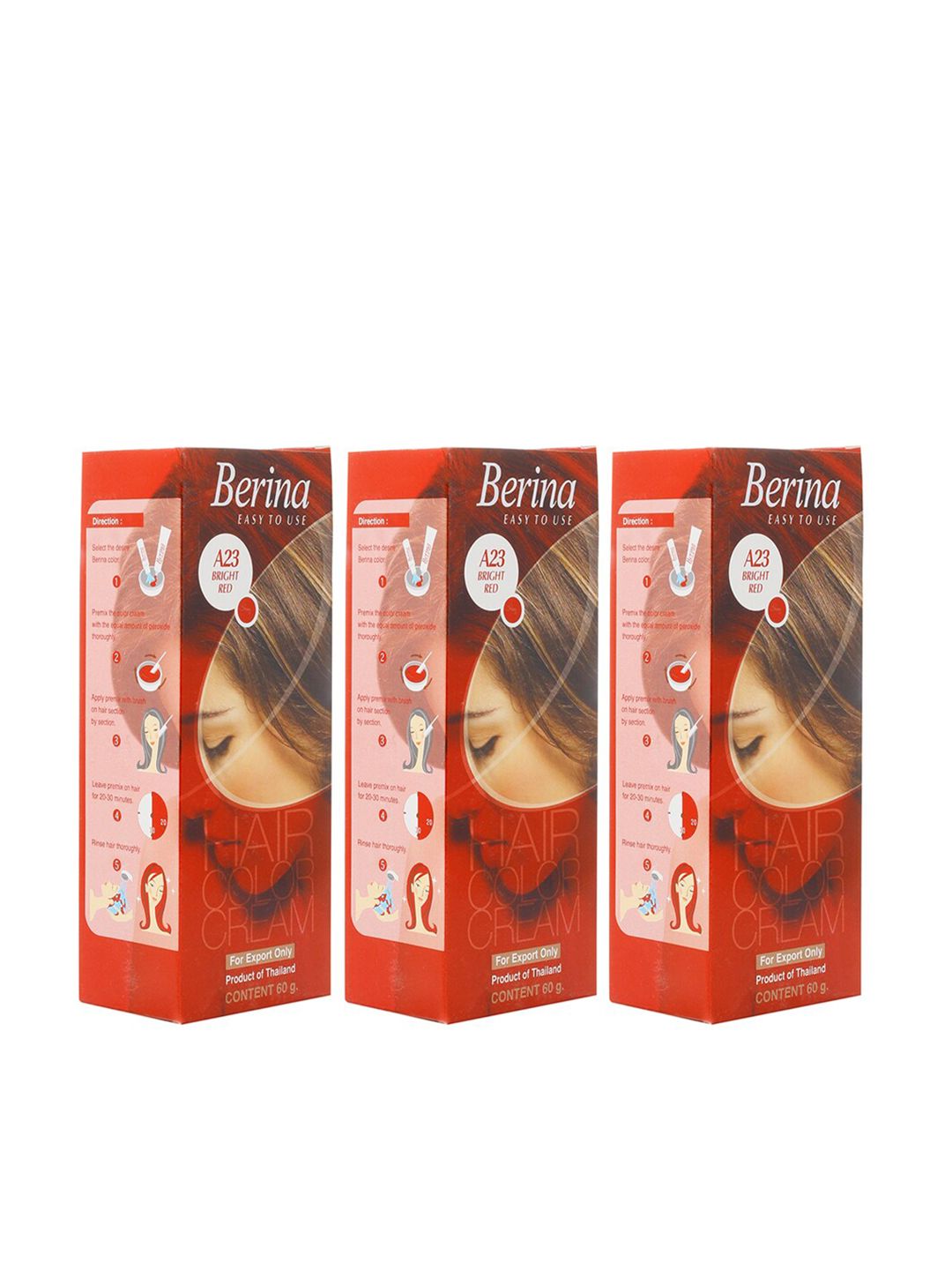 Berina Pack of 3 Hair Color Cream A23 Bright Red Price in India