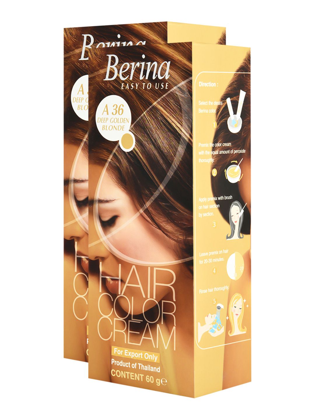 Berina Pack of 2 Hair Color Cream A36 Deep Golden Blonde