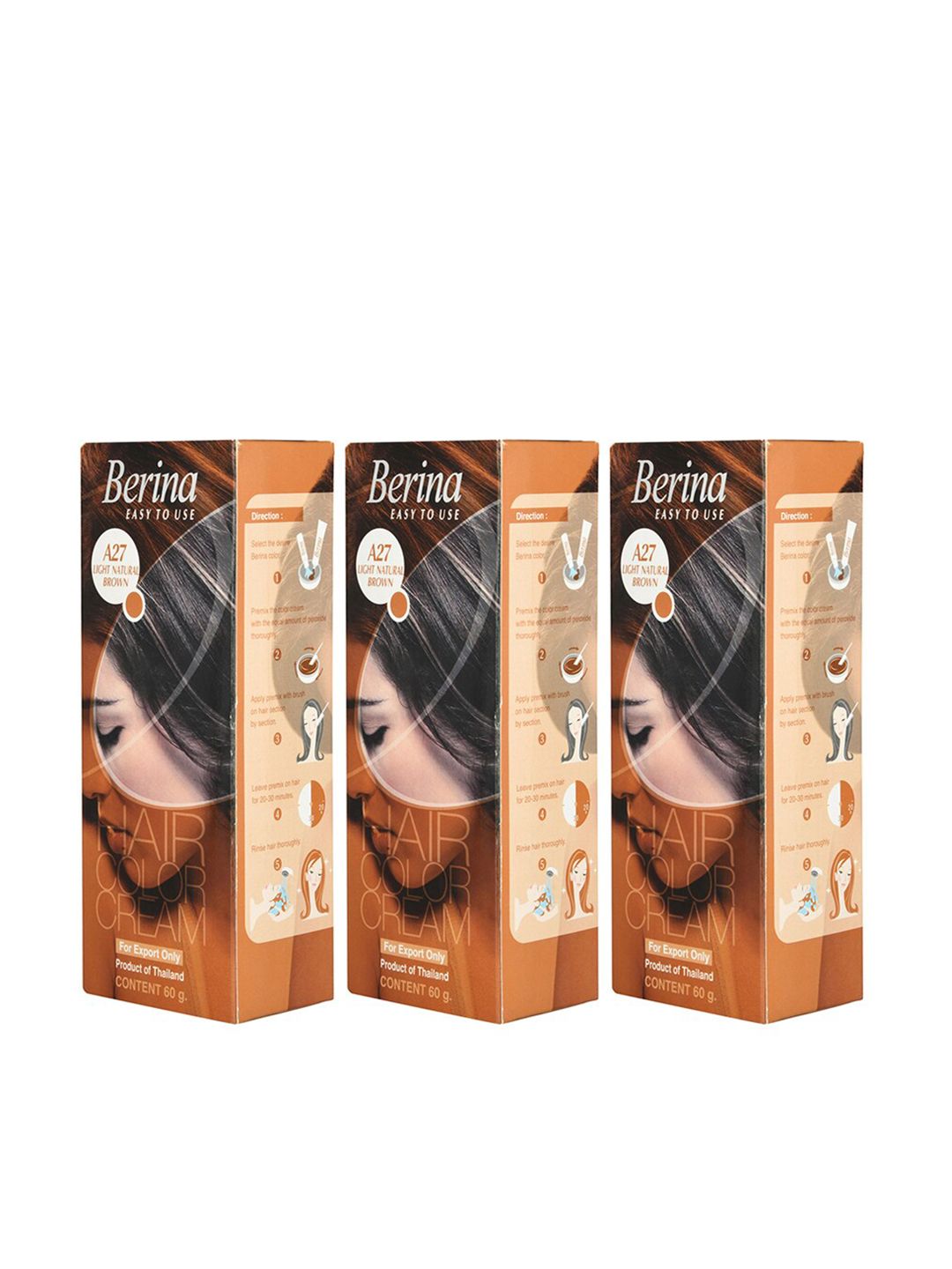 Berina Pack of 3 Hair Color Cream A27 Light Natural Brown Price in India