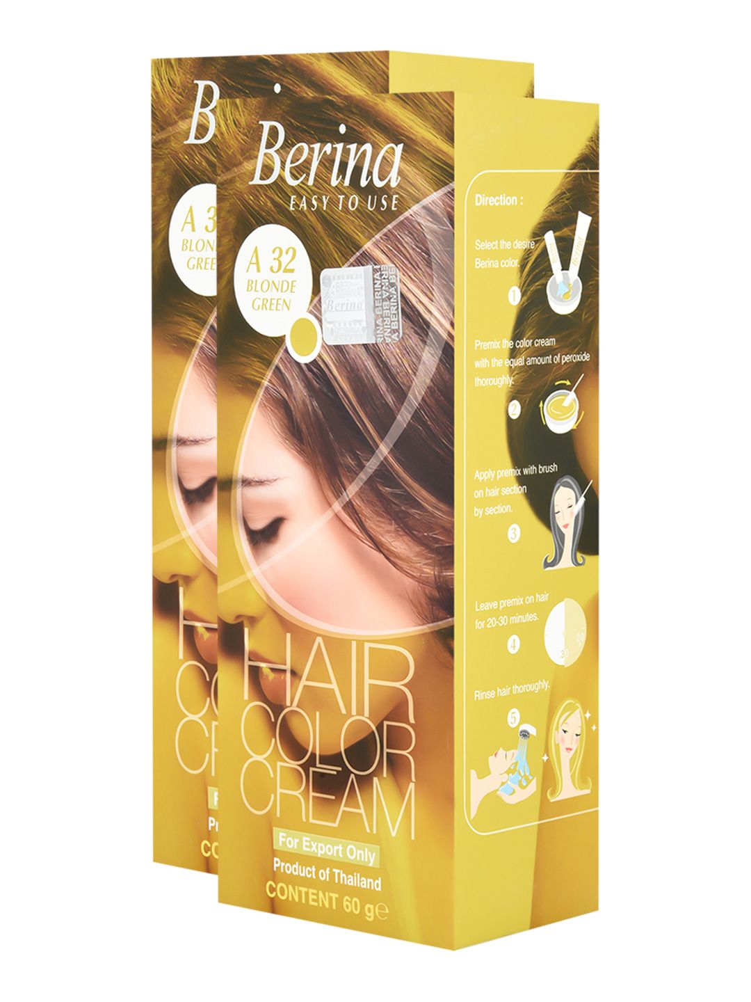 Berina Pack of 2 Hair Color Cream A32 Blonde Green