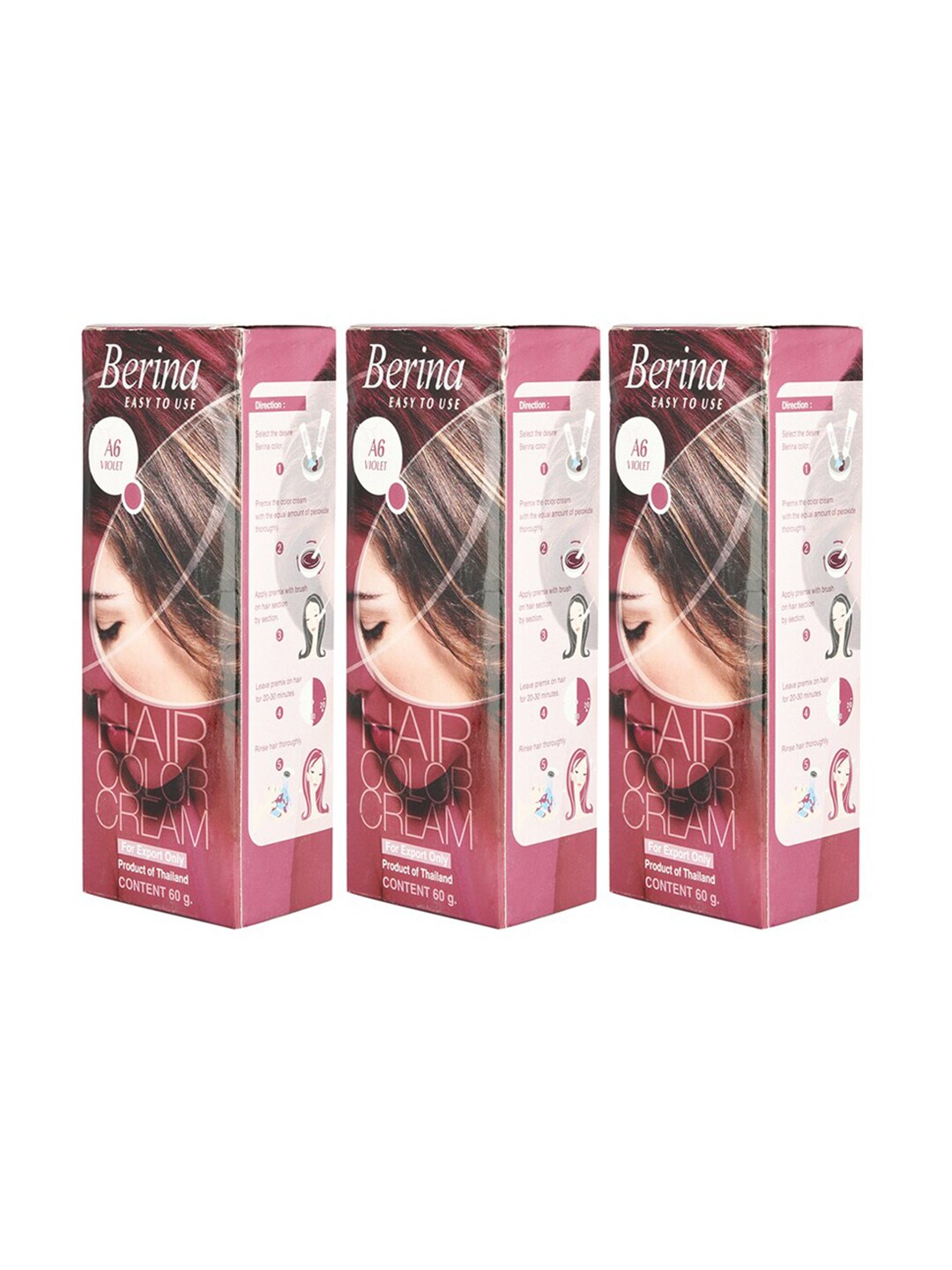 Berina Pack of 3 Hair Color Cream A6 Violet Price in India