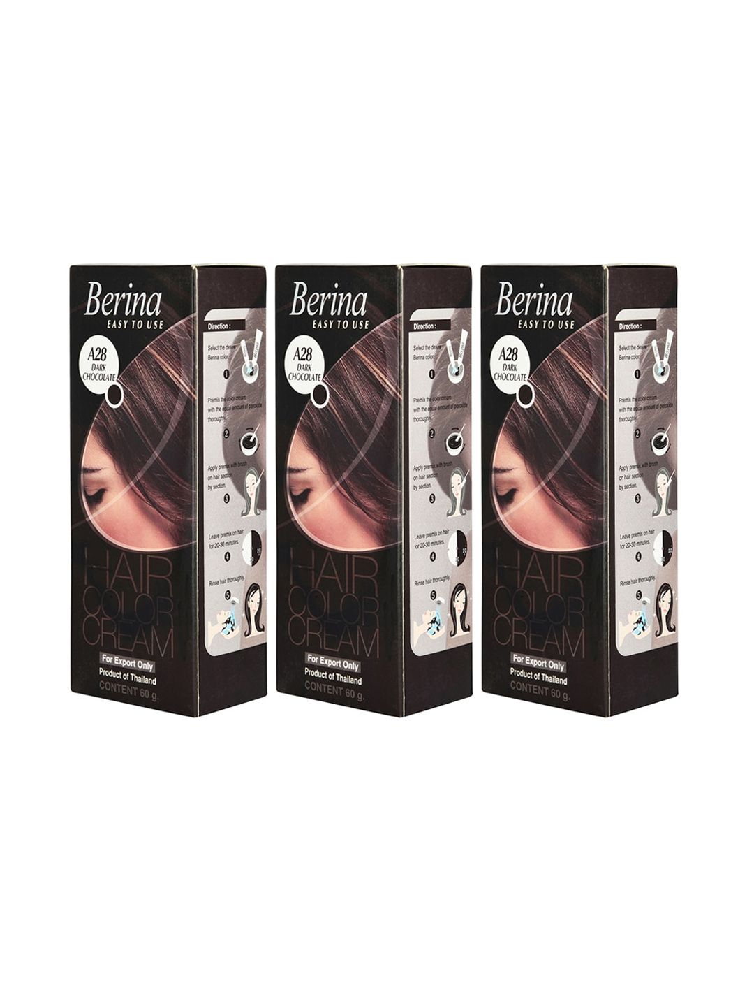 Berina Pack of 3 Hair Color Cream A28 Dark Chocolate Price in India