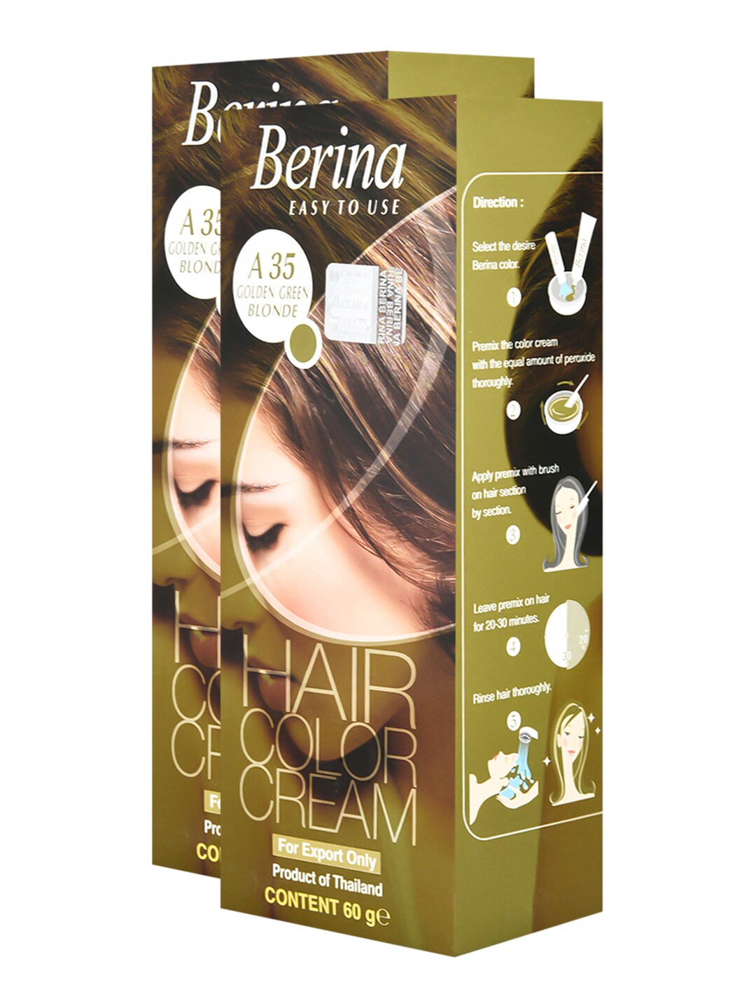 Berina Pack of 2 Hair Color Cream A35 Golden Green Blonde Price in India