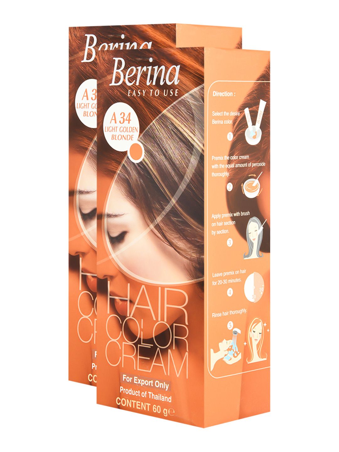Berina Pack of 2 Hair Color Cream A34 Light Golden Blonde