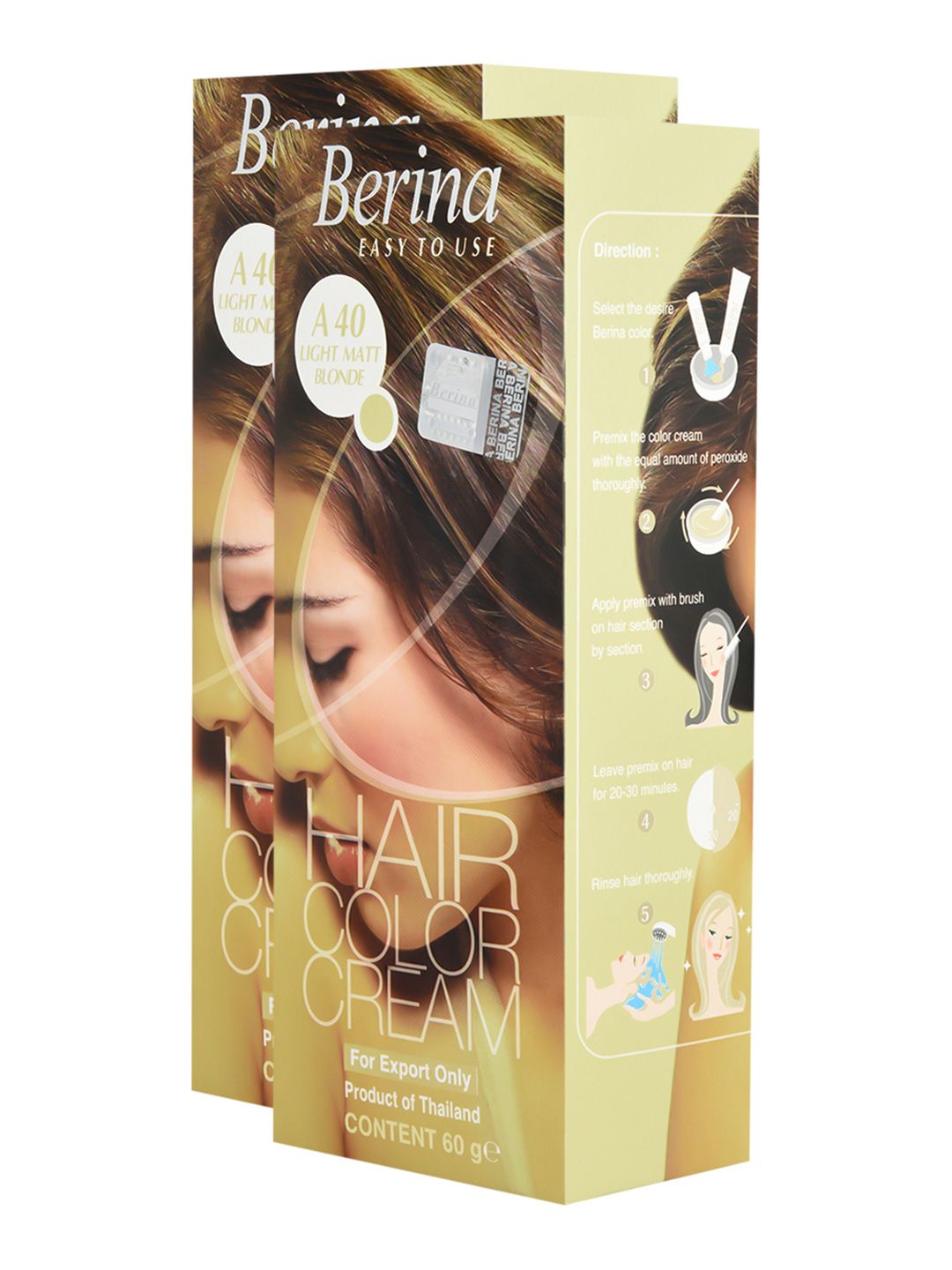 Berina Pack of 2 Hair Color Cream A40 Light Matt Blonde