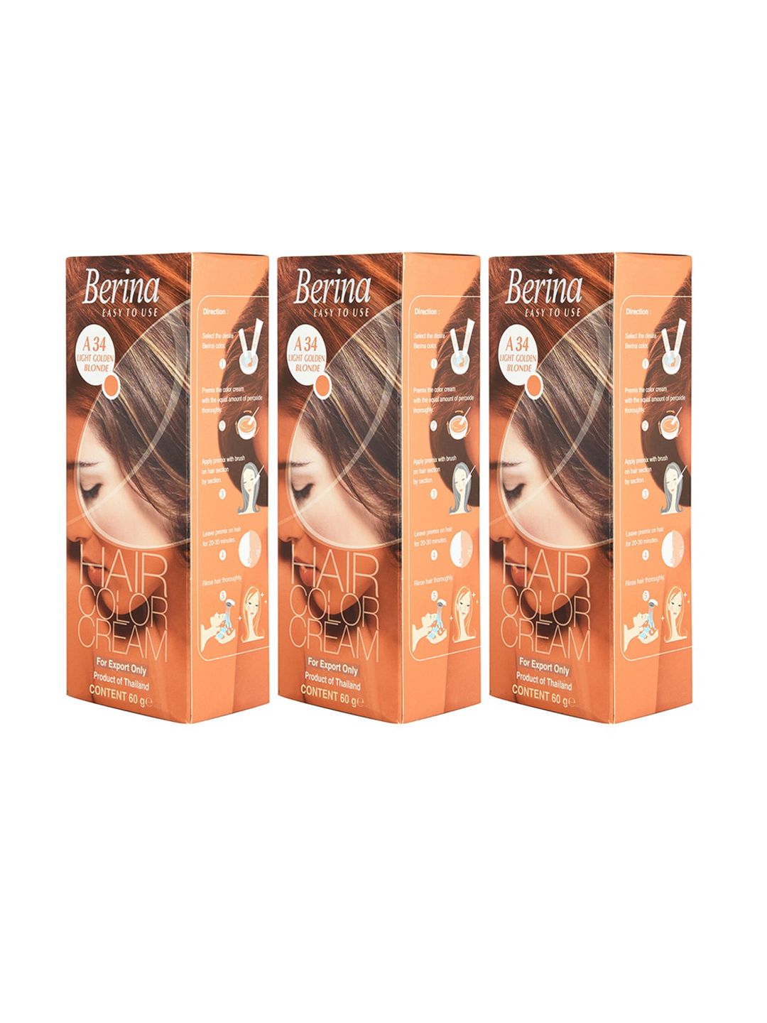 Berina Pack of 3 Hair Color Cream A34 Light Golden Blonde Price in India