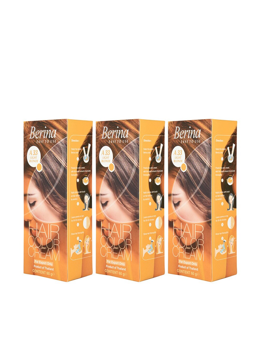 Berina Pack of 3 Hair Color Cream A33 Light Blonde Price in India