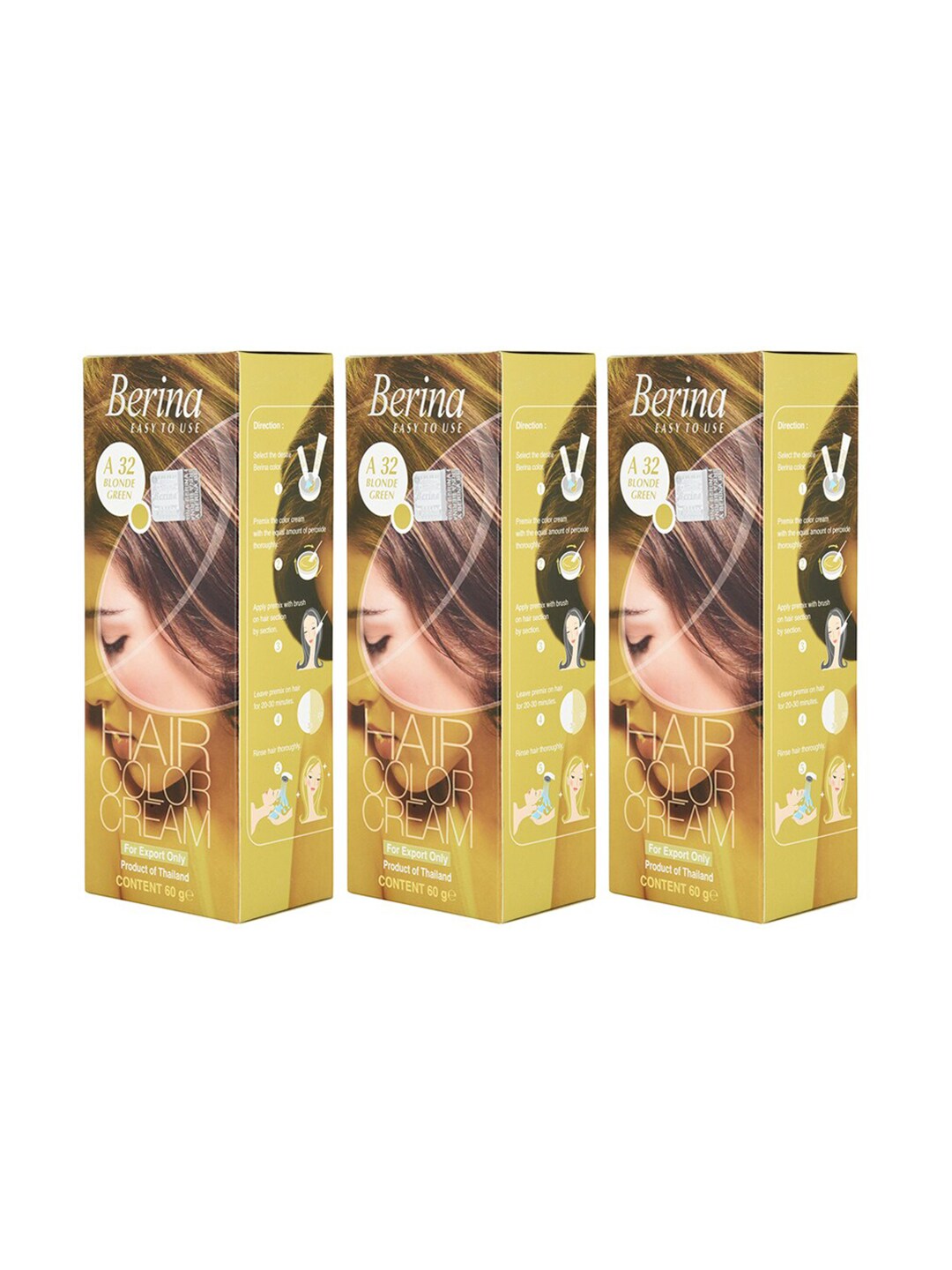 Berina Pack of 3 Hair Color Cream A32 Blonde Green Price in India