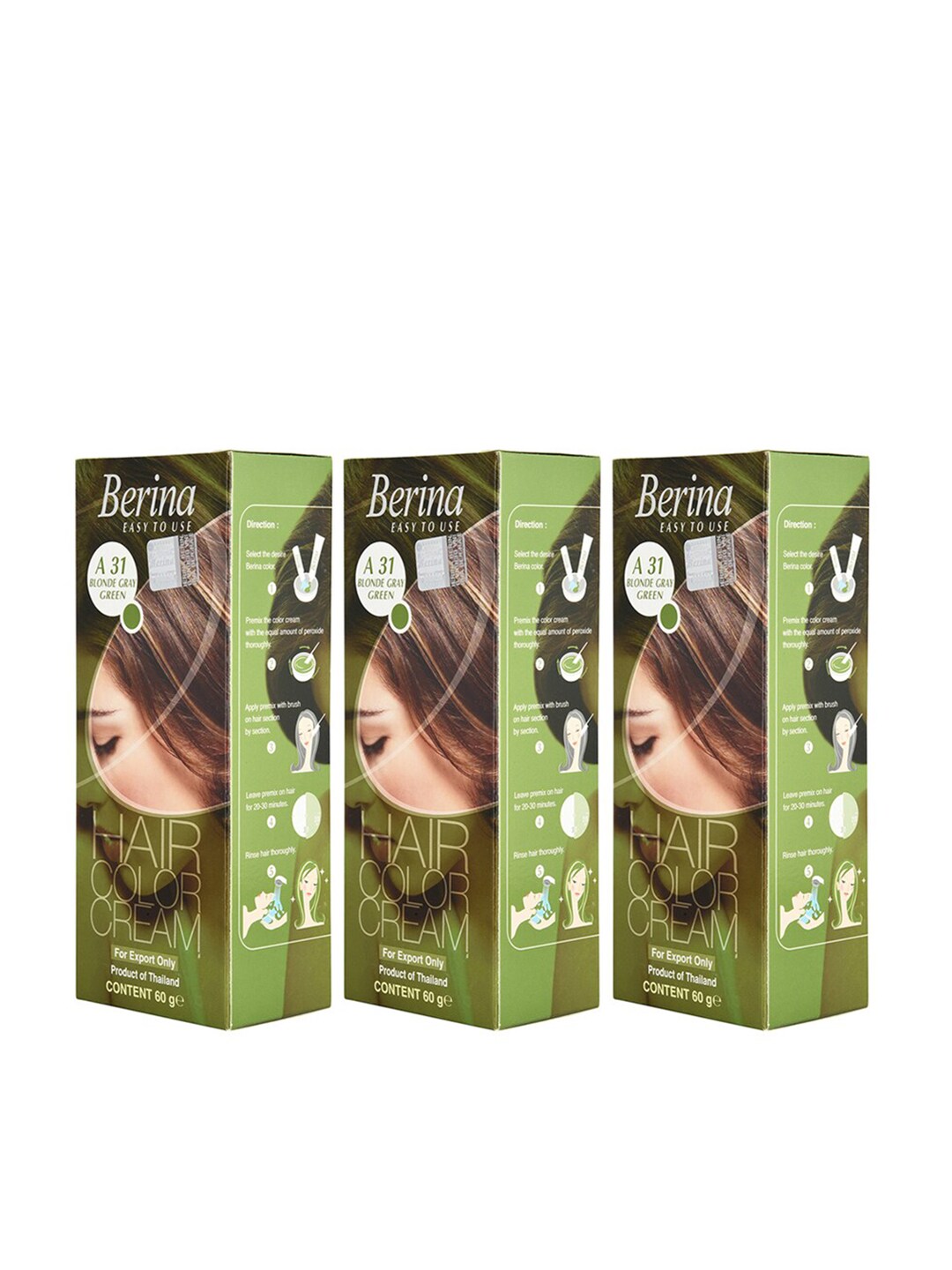 Berina Pack of 3 Hair Color Cream A31 Blonde Gray Green Price in India