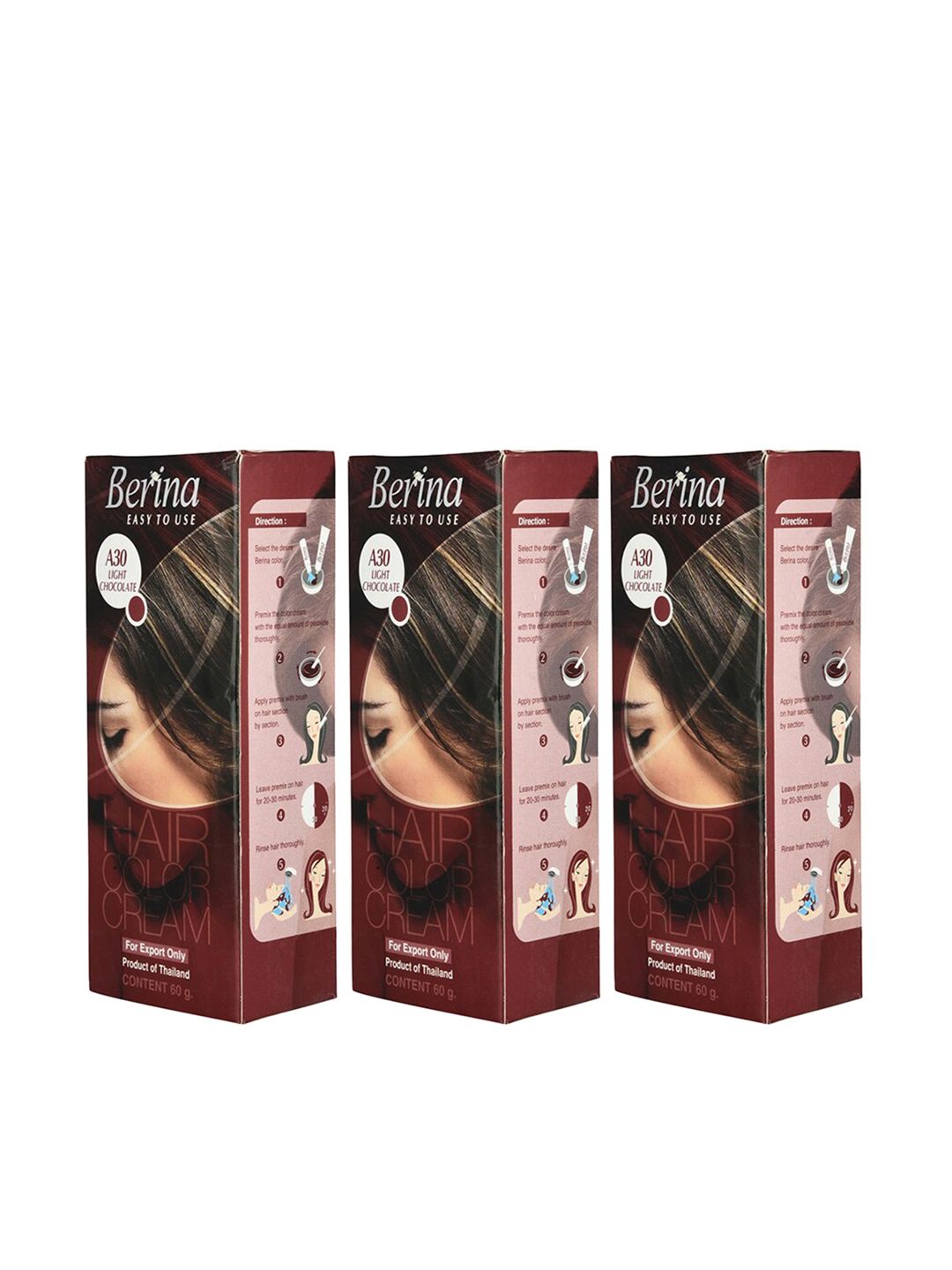 Berina Pack of 3 Hair Color Cream A30 Light Chocolate Price in India