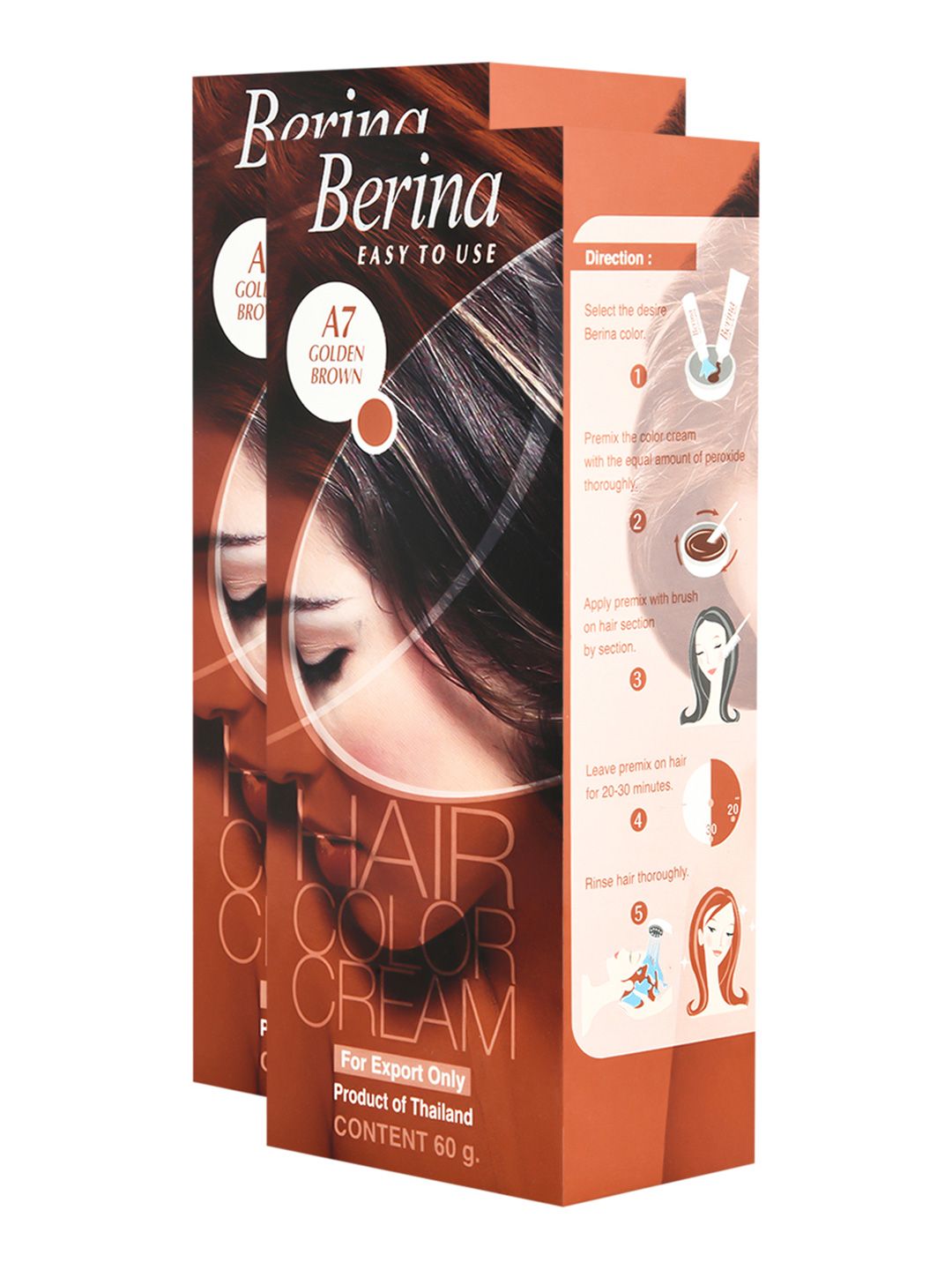 Berina Pack of 2 Hair Color Cream A7 Golden Brown