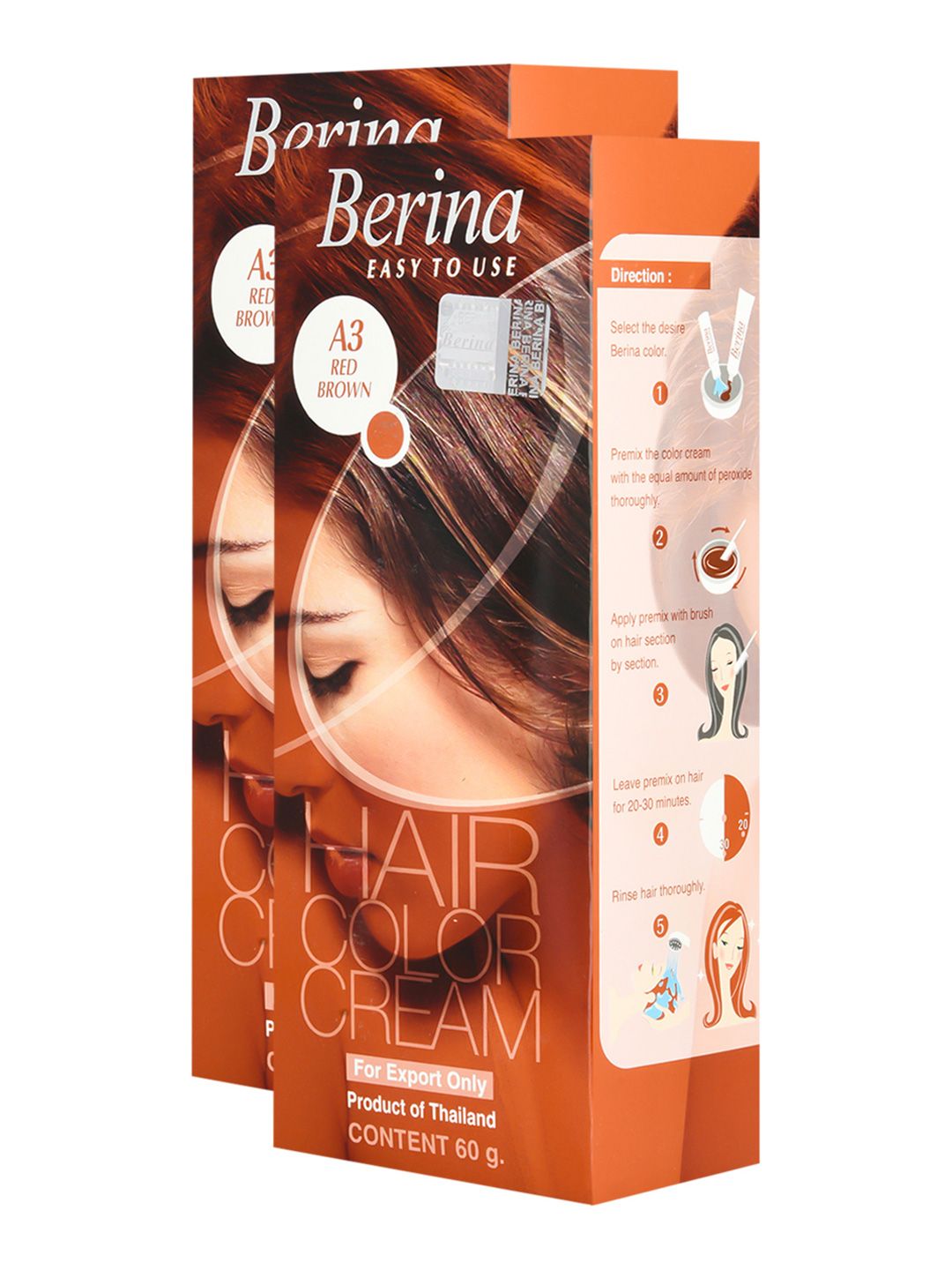 Berina Pack of 2 Hair Color Cream A3 Red Brown