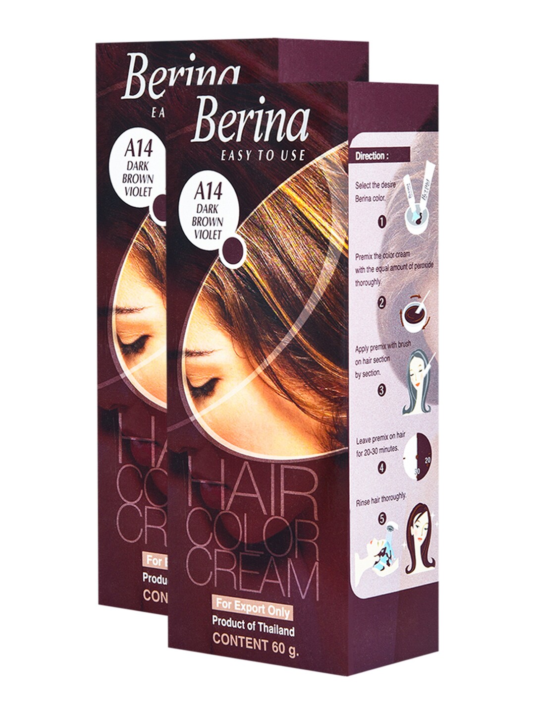 Berina Pack of 2 Hair Color Cream A14 Dark Brown Violet Price in India