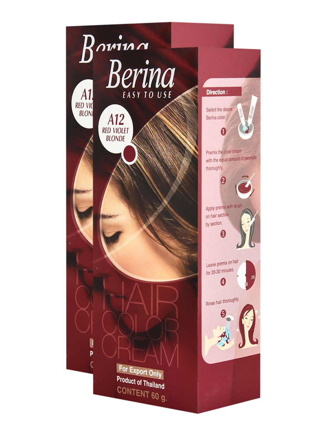 Berina Pack of 2 Hair Color Cream A12 Red Violet Blonde