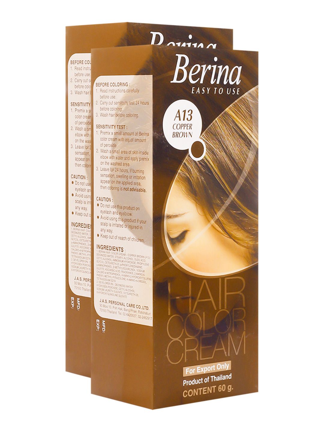 Berina Pack of 2 Hair Color Cream A13 Copper Brown Price in India