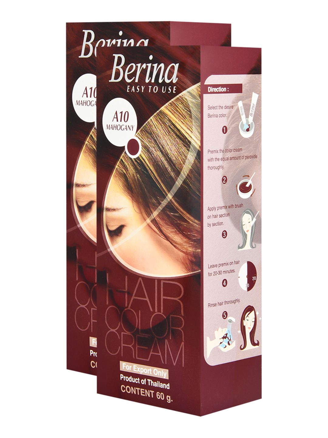Berina Pack of 2 Hair Color Cream A10 Mahogany