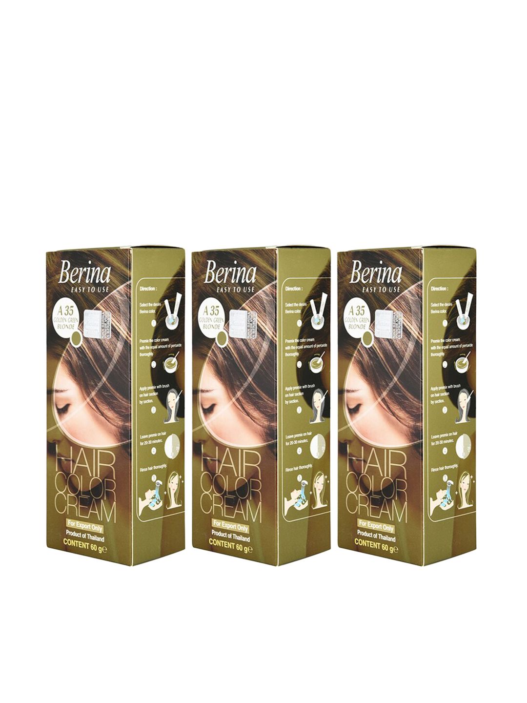 Berina Pack of 3 Hair Color Cream A35 Golden Green Blonde Price in India
