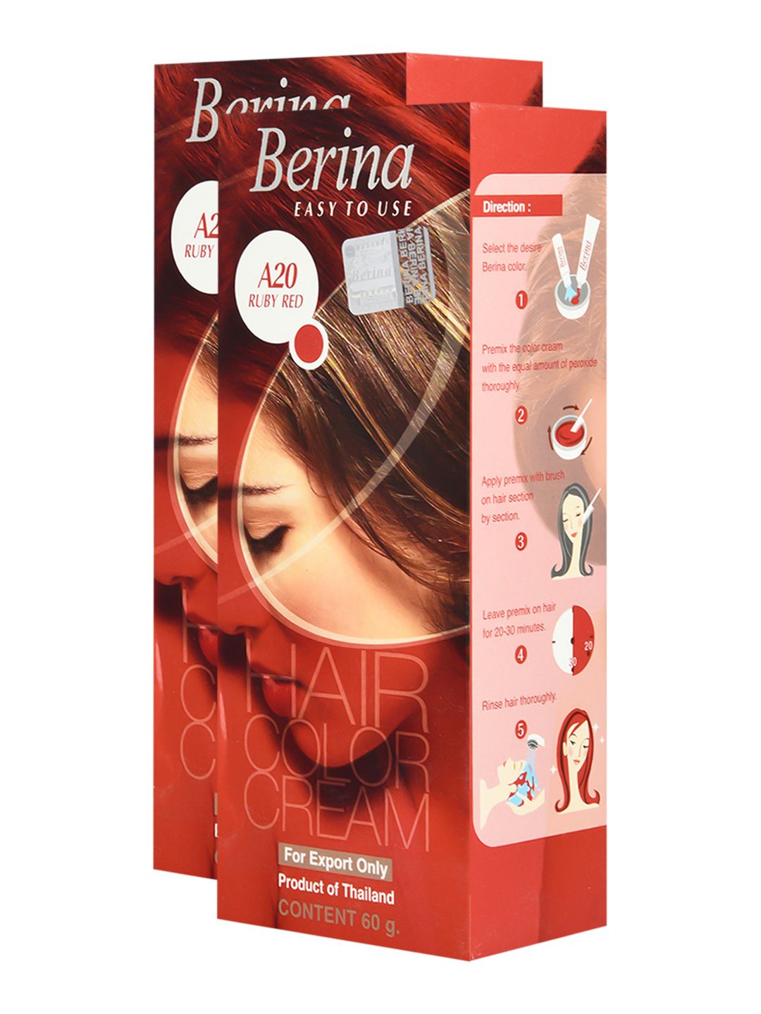 Berina Pack of 2 Hair Color Cream A20 Ruby Red