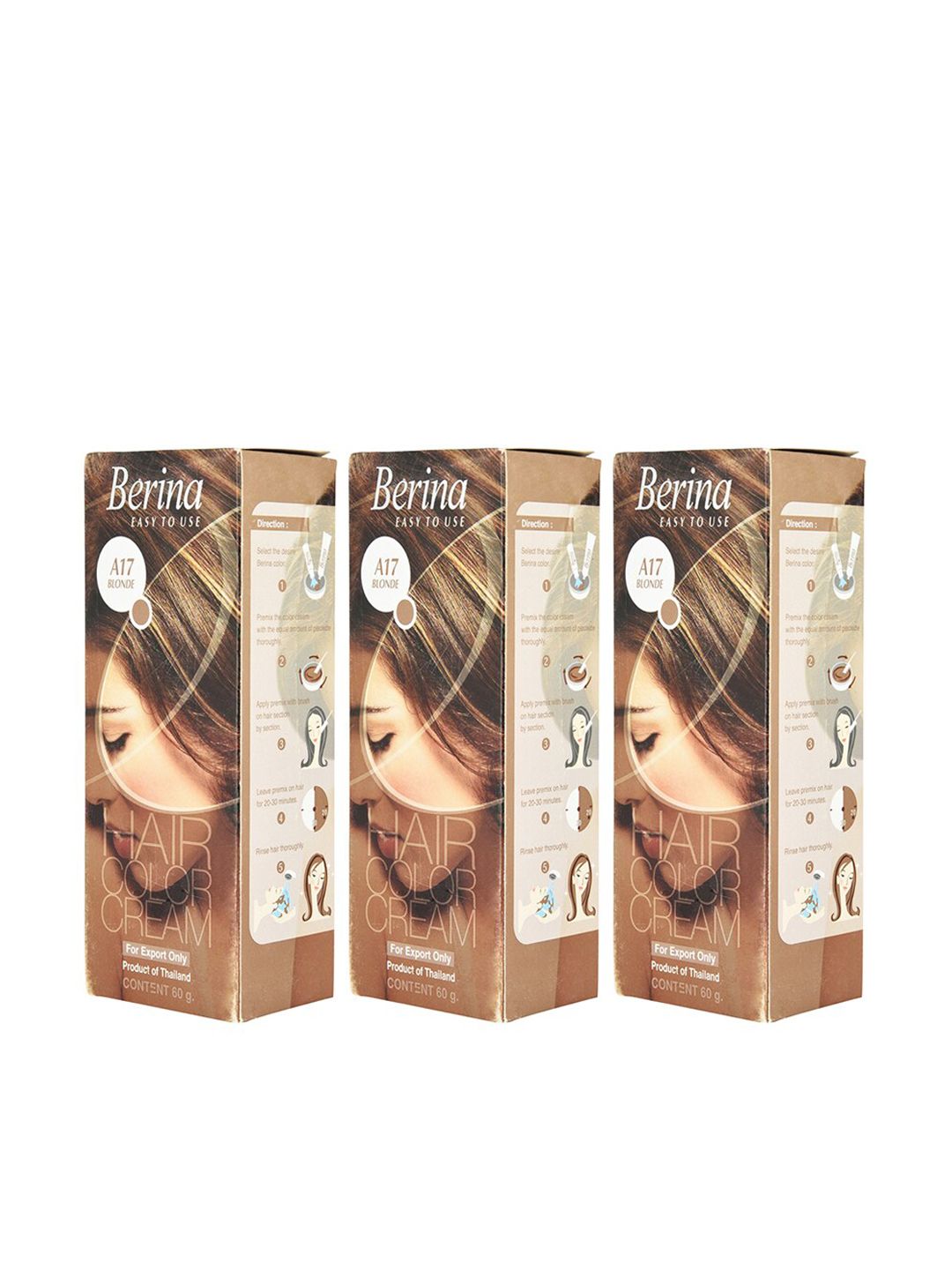 Berina Pack of 3 Hair Color Cream A17 Blonde Price in India