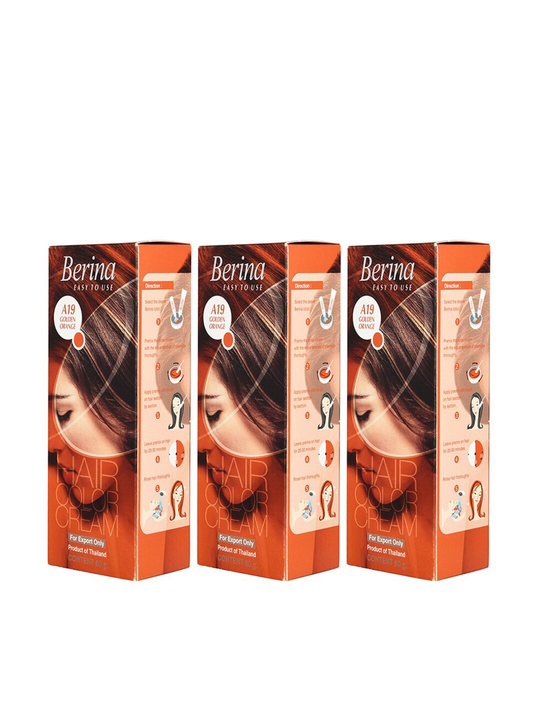 Berina Pack of 3 Hair Color Cream A19 Golden Orange Price in India