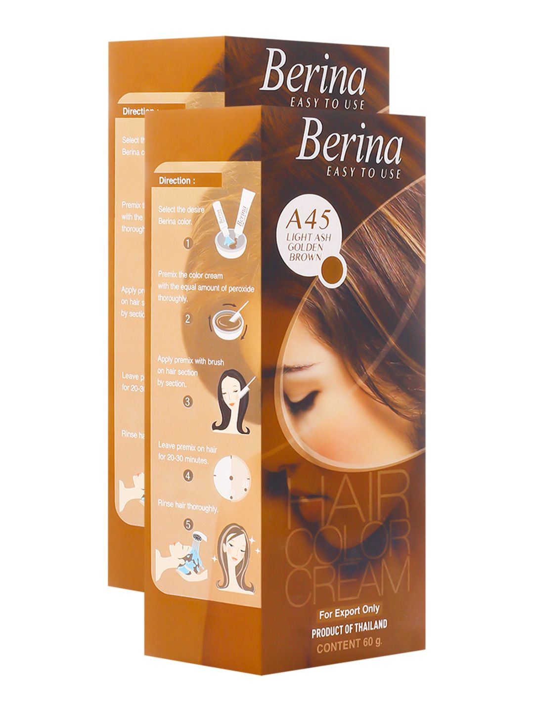 Berina Pack of 2 Hair Color Cream A45 Light Ash Golden Brown Price in India