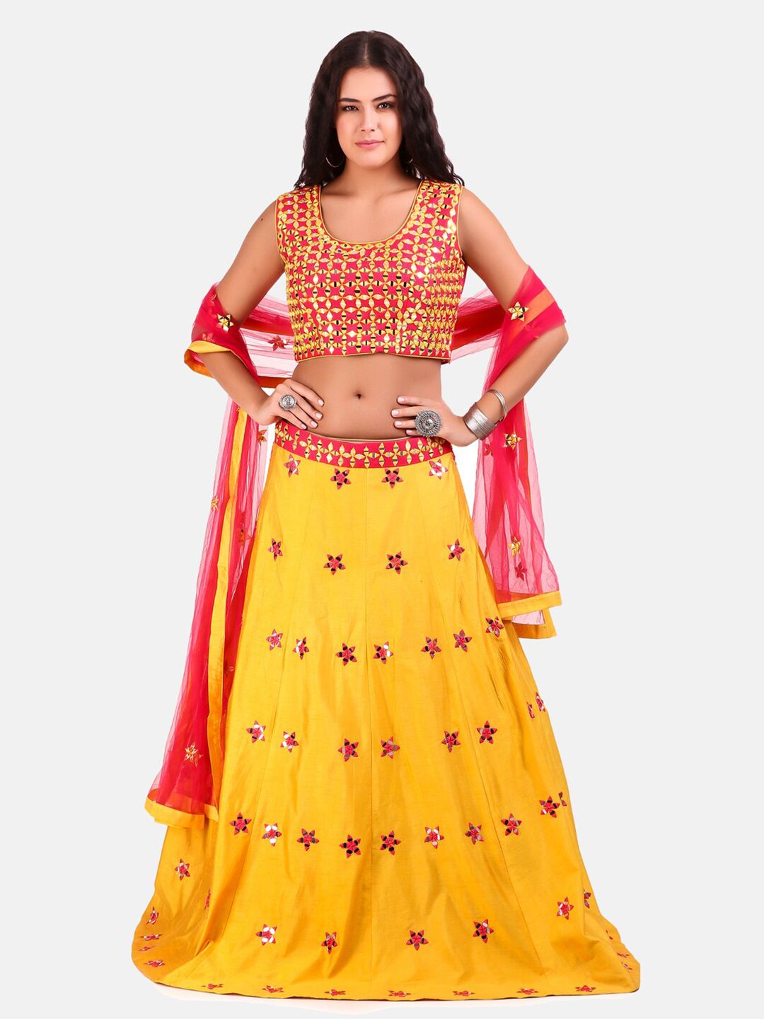 Grancy Women Mustard & Red Lehenga Choli Set