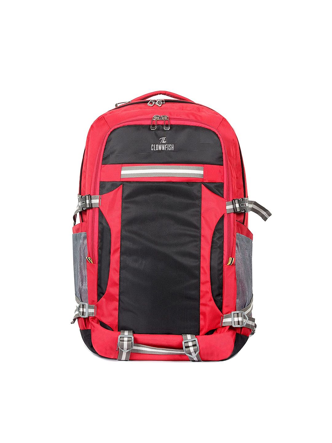 THE CLOWNFISH Unisex Red & Black Colourblocked Backpack with Hip Strap Price in India