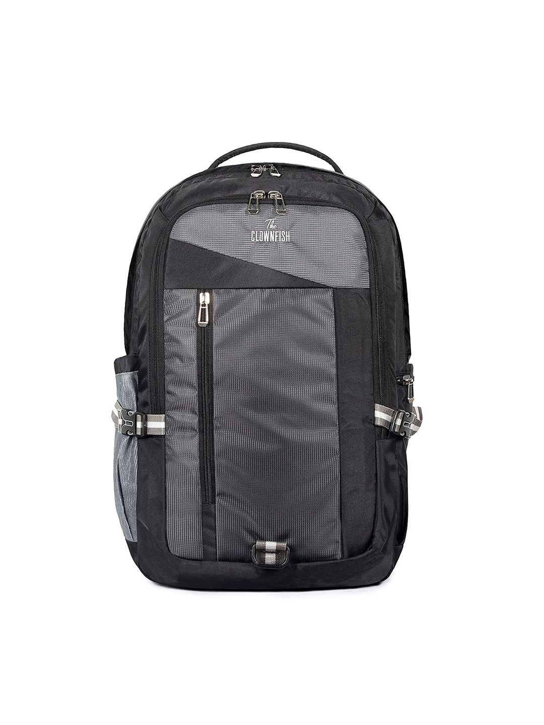 THE CLOWNFISH Unisex Grey & Black Colourblocked Backpack with Hip Strap Price in India