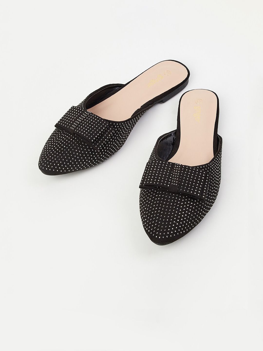 Ginger by Lifestyle Women Black Embellished Mules Flats Price in India