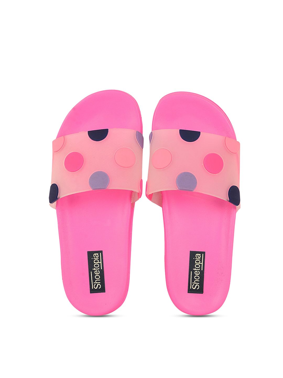 Shoetopia Women Peach Polka Dots Printed Rubber Sliders Price in India