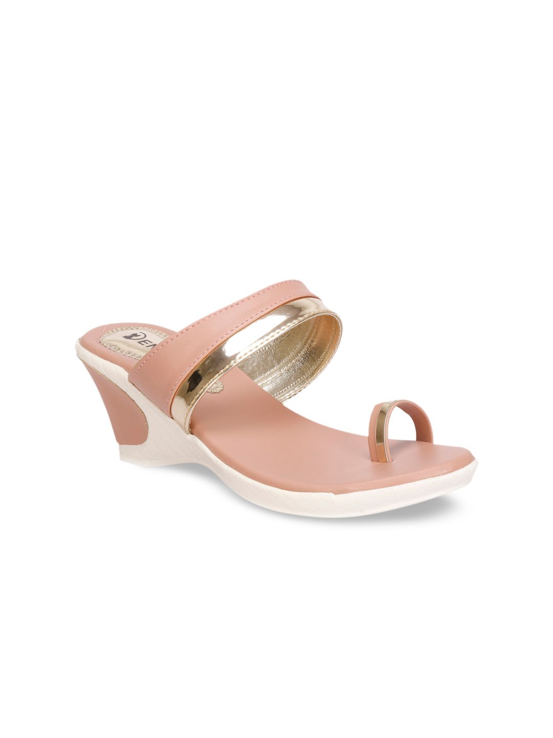 Denill Women Peach & Gold-Toned Colourblocked Wedge Sandals Price in India