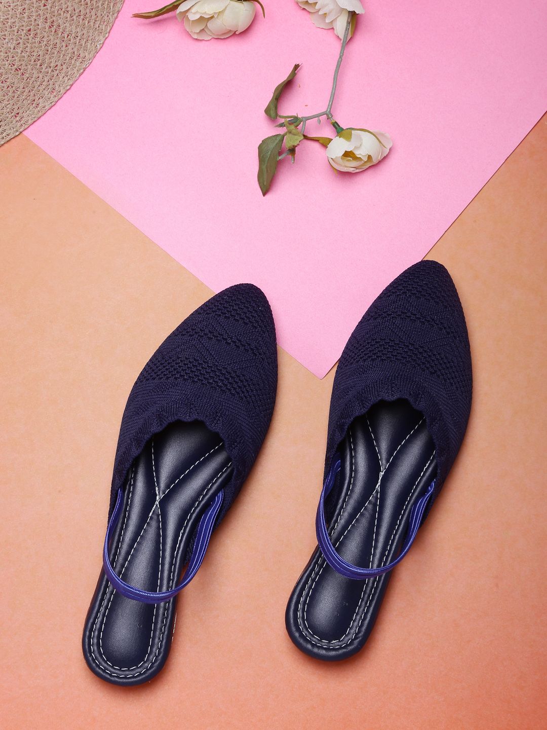 DEAS Women Navy Blue Mules Flats Price in India