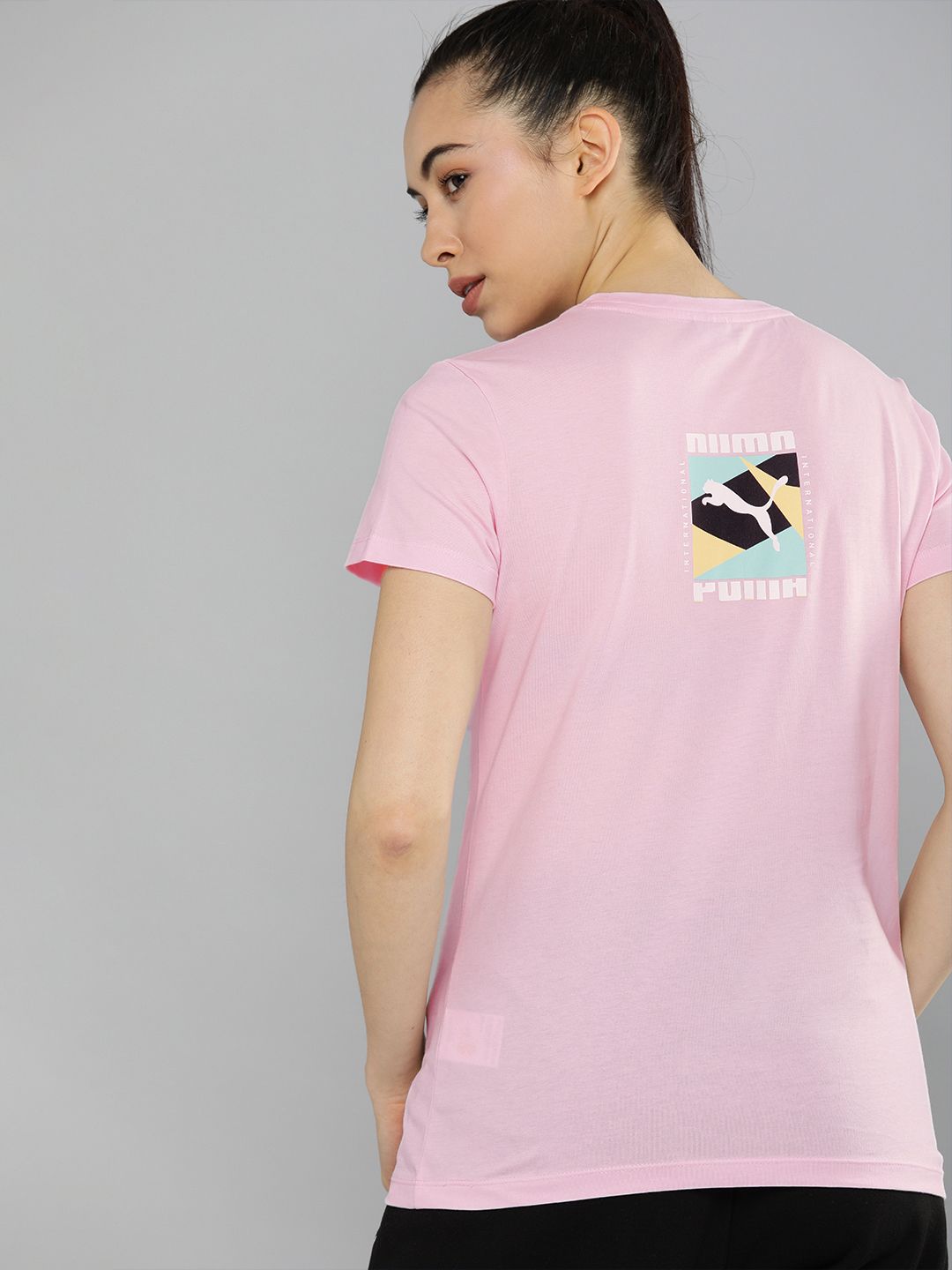 Puma Women Pink Brand Logo Printed International Graphic Pure Cotton T-shirt Price in India