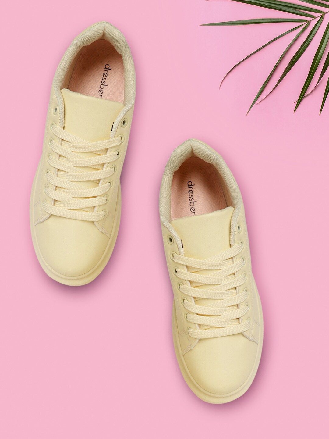 DressBerry Women Yellow Solid Flatform Sneakers Price in India