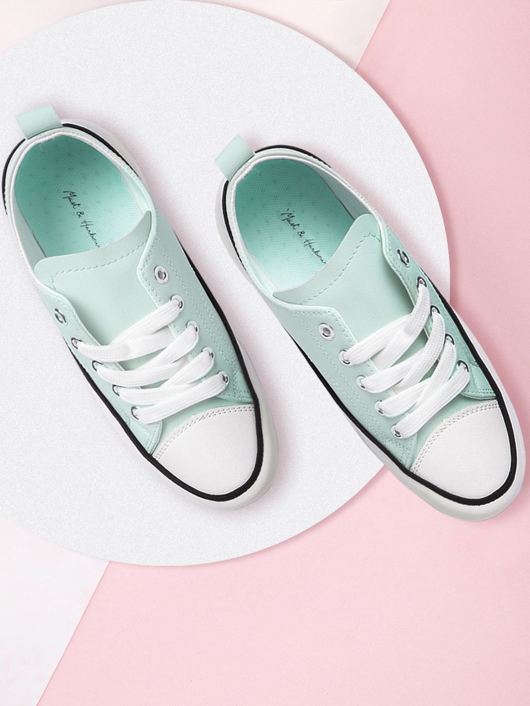 Mast & Harbour Women Mint Green & White Colourblocked Chunky Sneakers Price in India